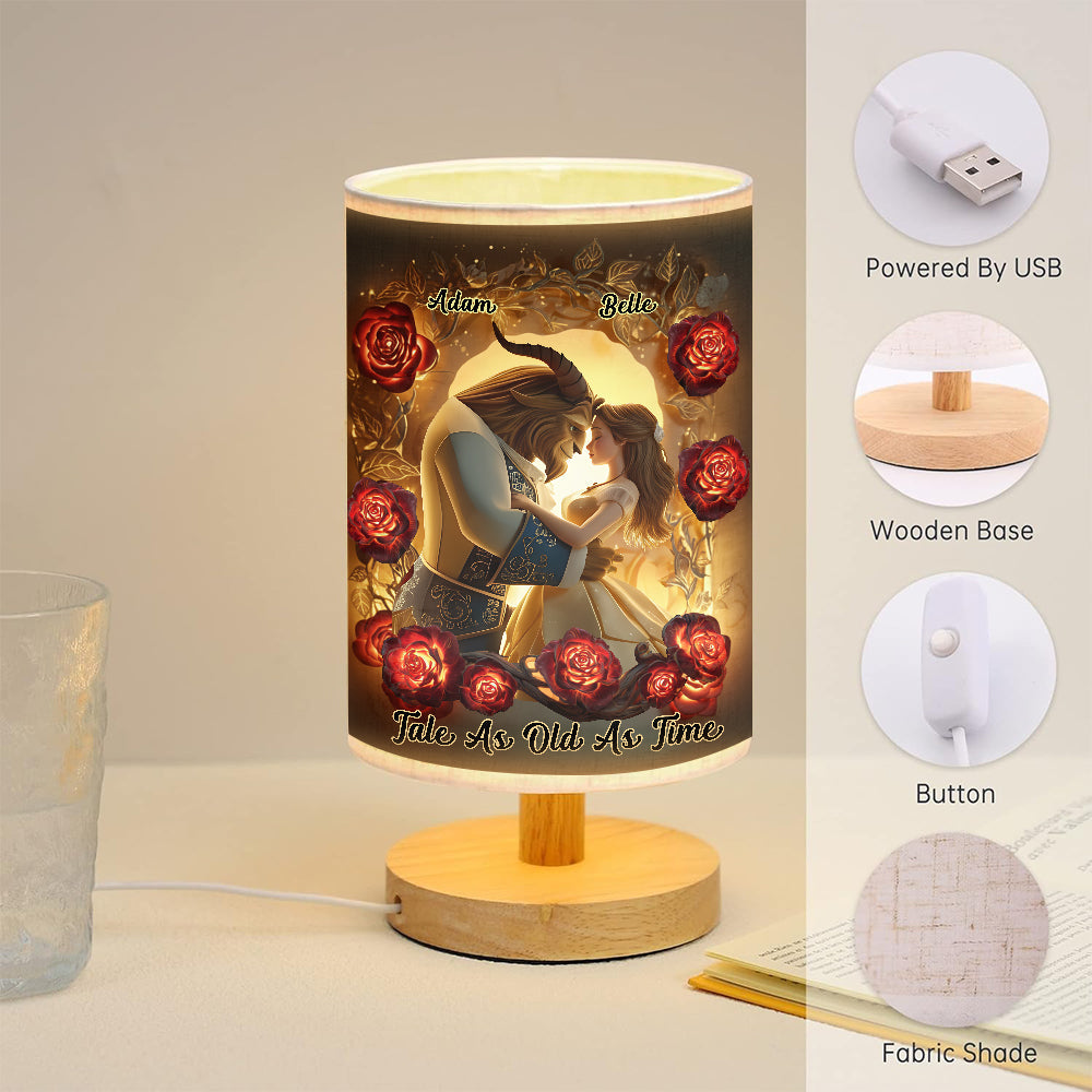 Personalized Romantic Couple Table Lamp with Wood Base Gift Tableside Lamp With Wood Base GradoCreations