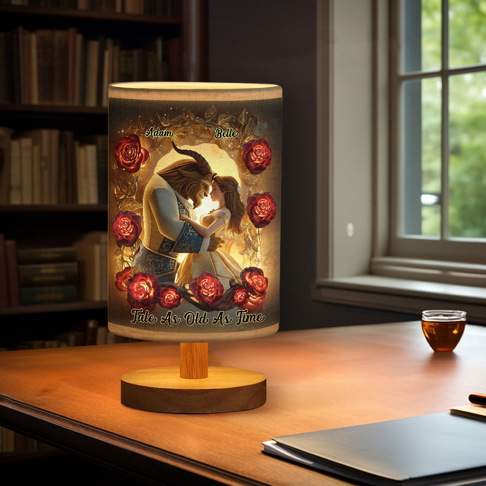 Personalized Romantic Couple Table Lamp with Wood Base Gift Tableside Lamp With Wood Base GradoCreations