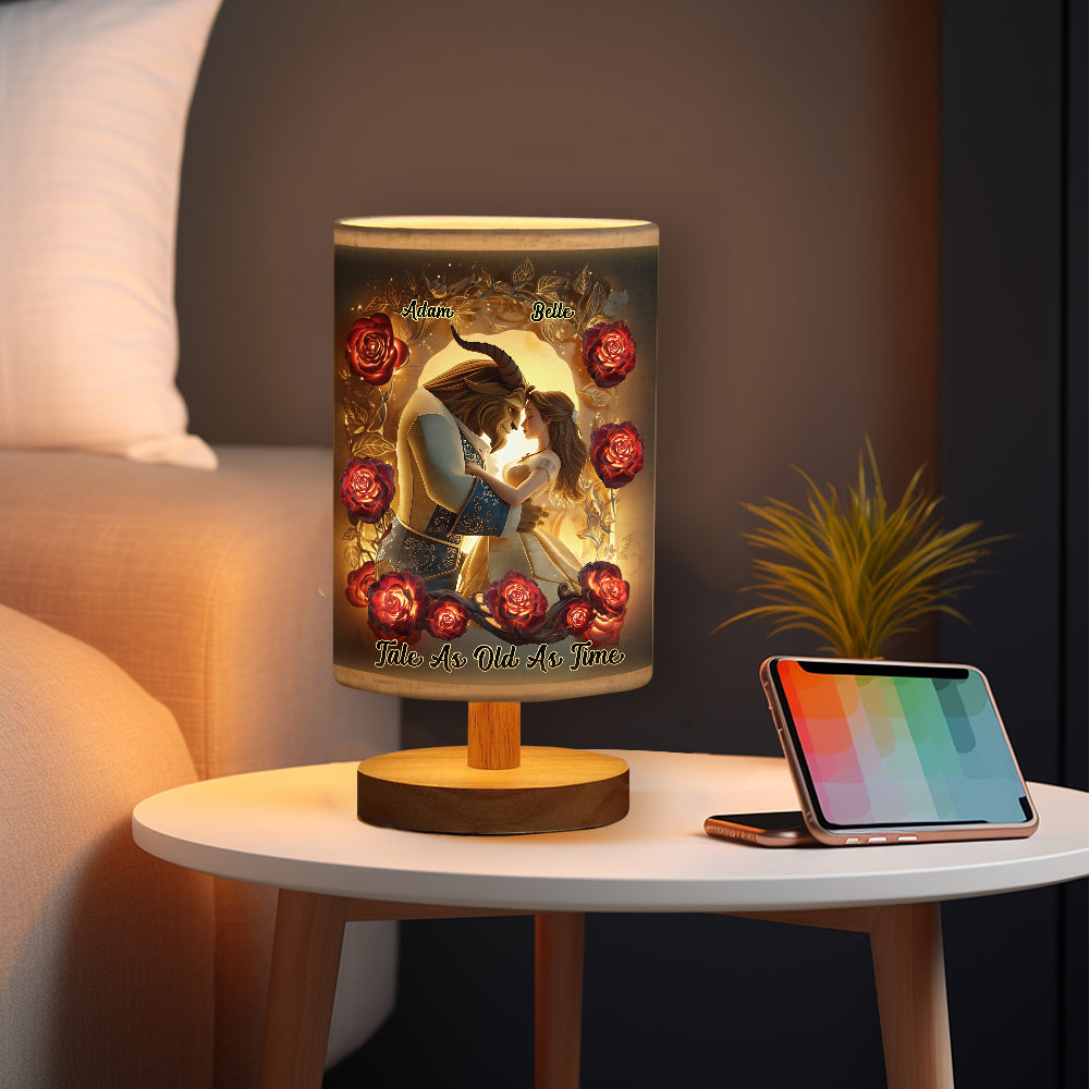 Personalized Romantic Couple Table Lamp with Wood Base Gift Tableside Lamp With Wood Base GradoCreations