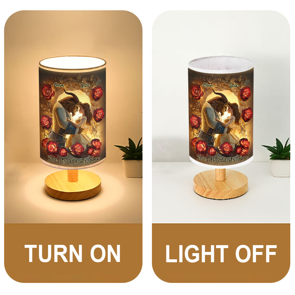 Personalized Romantic Couple Table Lamp with Wood Base Gift Tableside Lamp With Wood Base GradoCreations