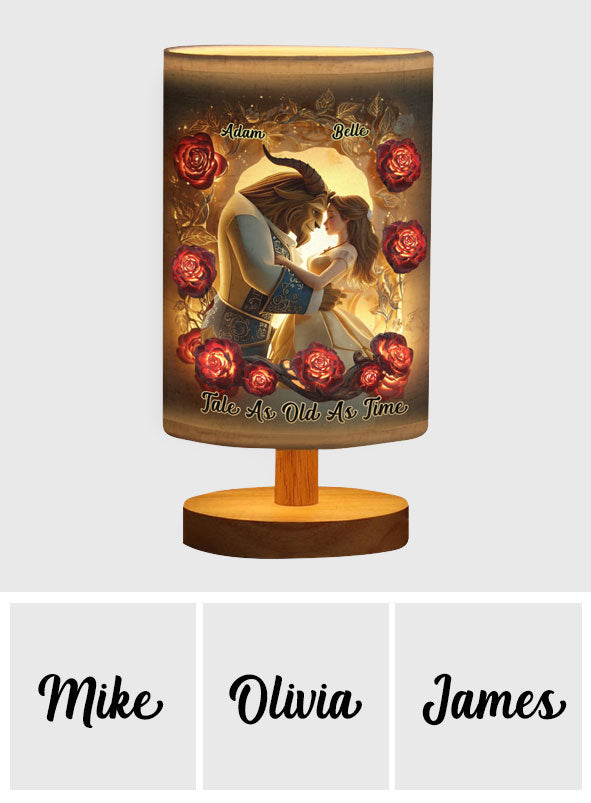Personalized Romantic Couple Table Lamp with Wood Base Gift Tableside Lamp With Wood Base GradoCreations