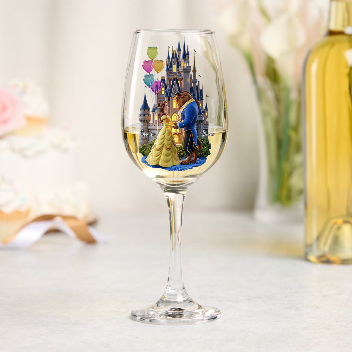 Personalized Long Stem Wine Glass Custom Names Gift for Couples Wine Glass With Long Stem GradoCreations