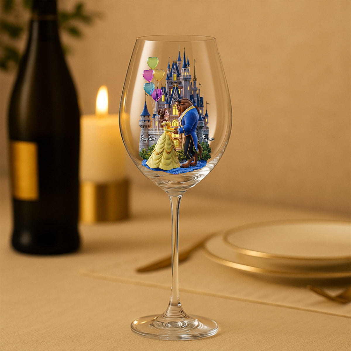 Personalized Long Stem Wine Glass Custom Names Gift for Couples Wine Glass With Long Stem GradoCreations