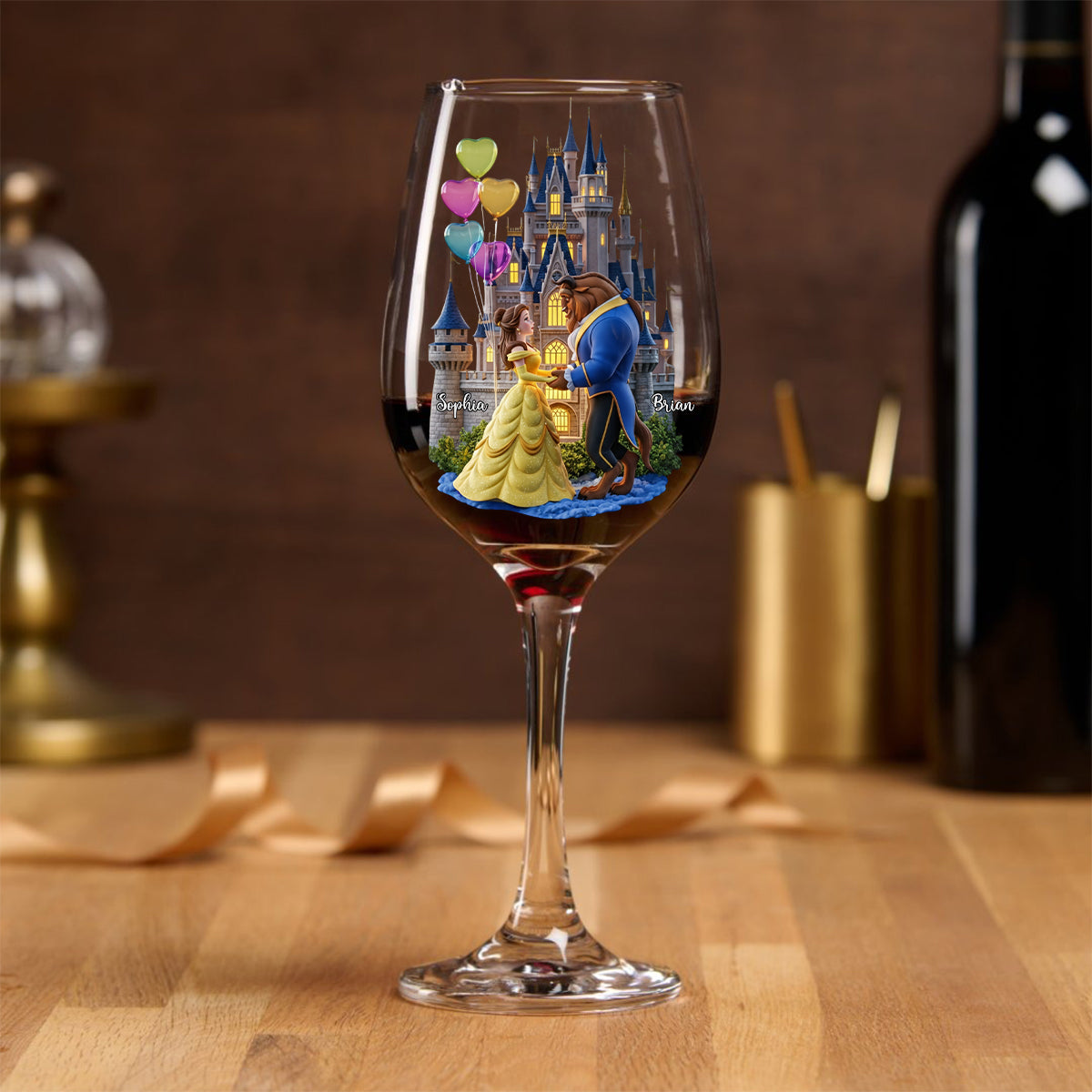 Personalized Long Stem Wine Glass Custom Names Gift for Couples Wine Glass With Long Stem GradoCreations