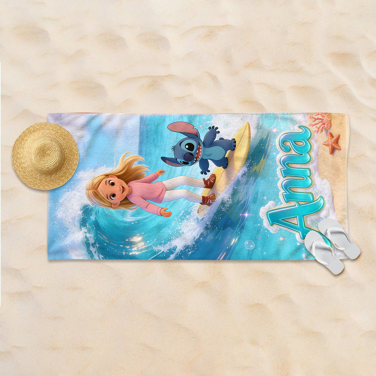 Personalized Blue Alien Beach Towel Custom Name Gift for Kids
