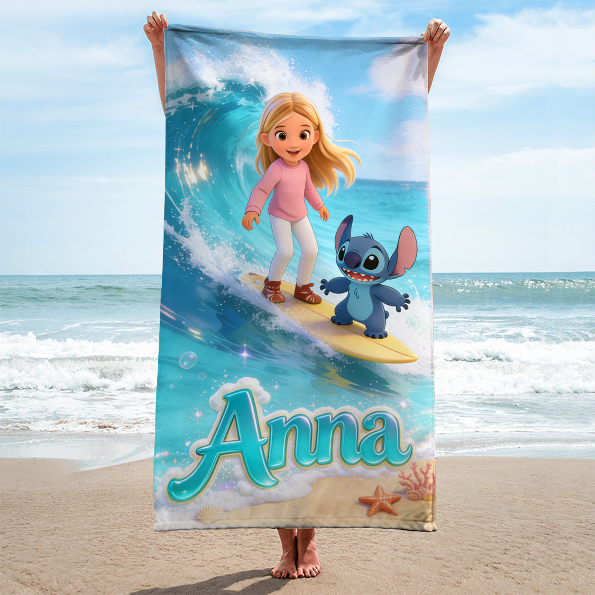 Personalized Blue Alien Beach Towel Custom Name Gift for Kids