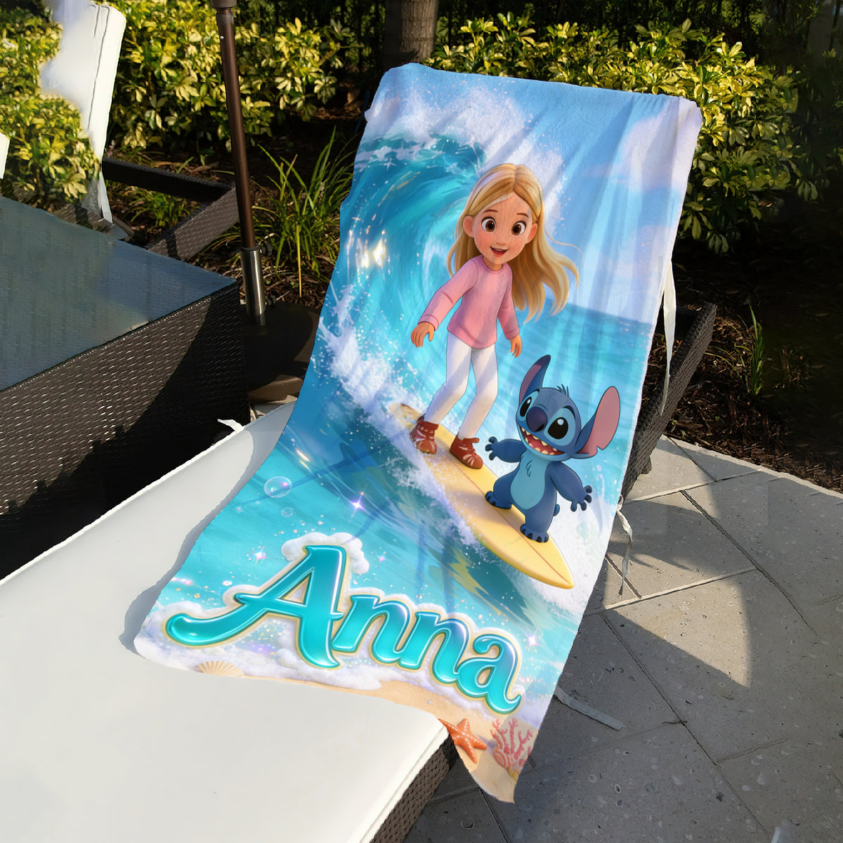 Personalized Blue Alien Beach Towel Custom Name Gift for Kids