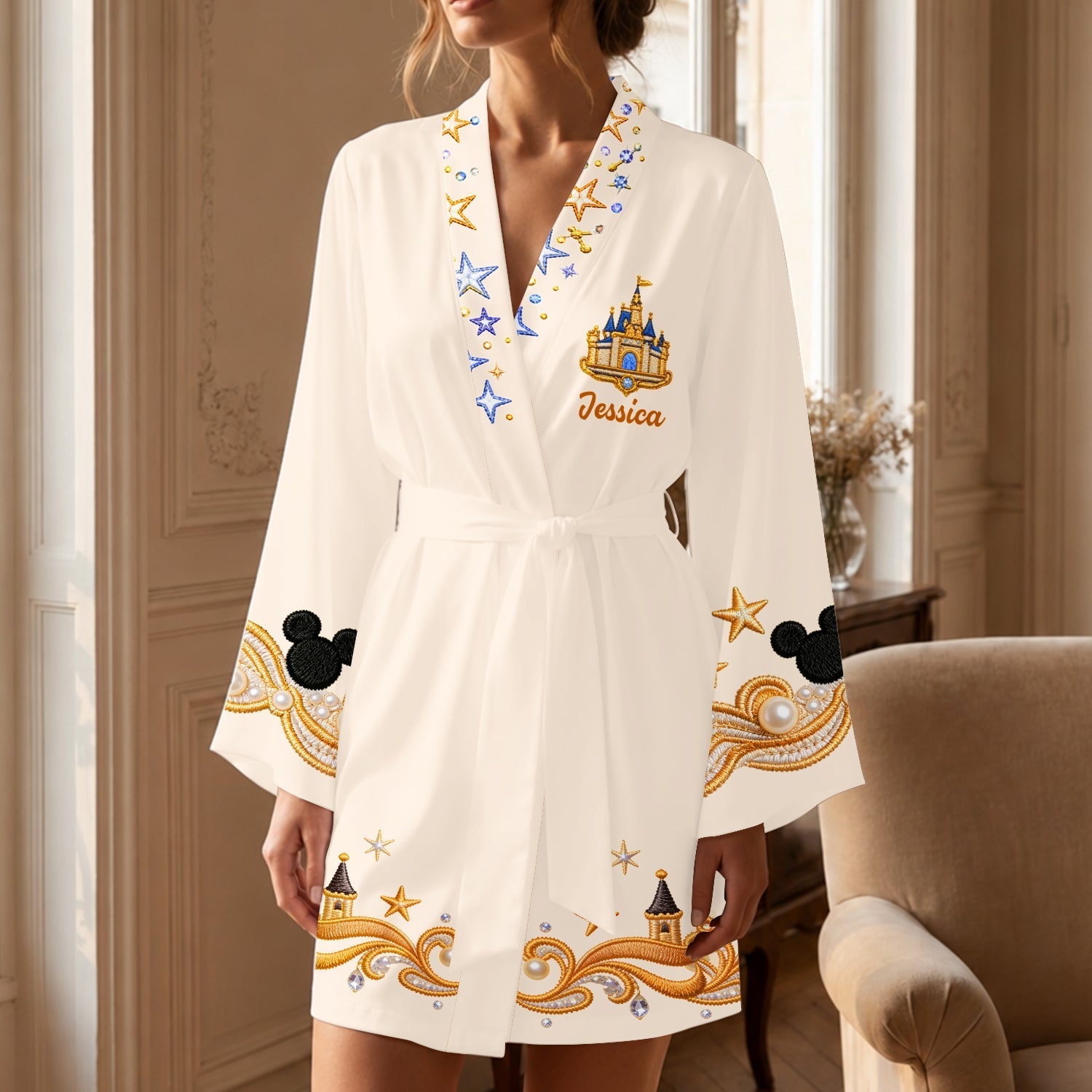 Personalized Satin Robe with Disney Castle Design for Women Satin Robe GradoCreations