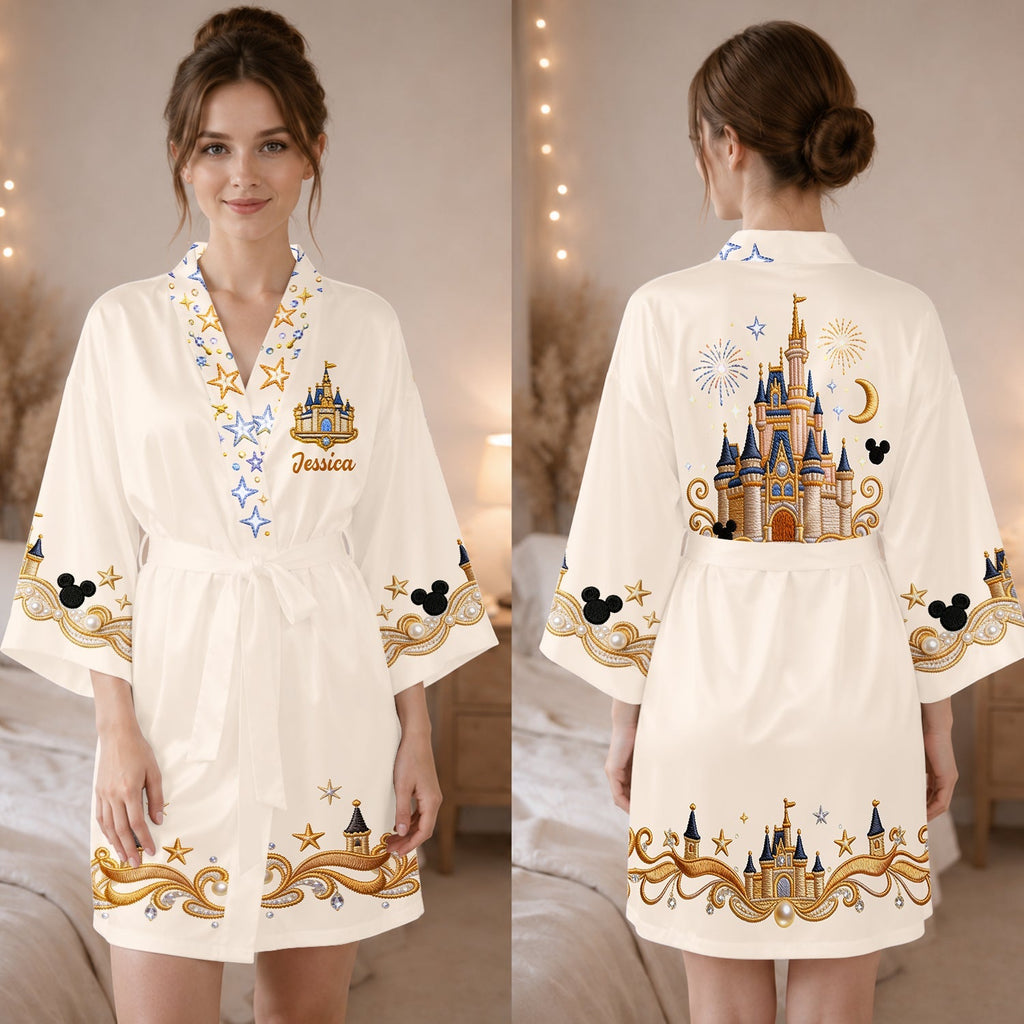 Personalized Satin Robe with Disney Castle Design for Women Satin Robe GradoCreations