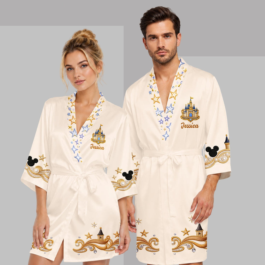 Personalized Satin Robe with Disney Castle Design for Women Satin Robe GradoCreations