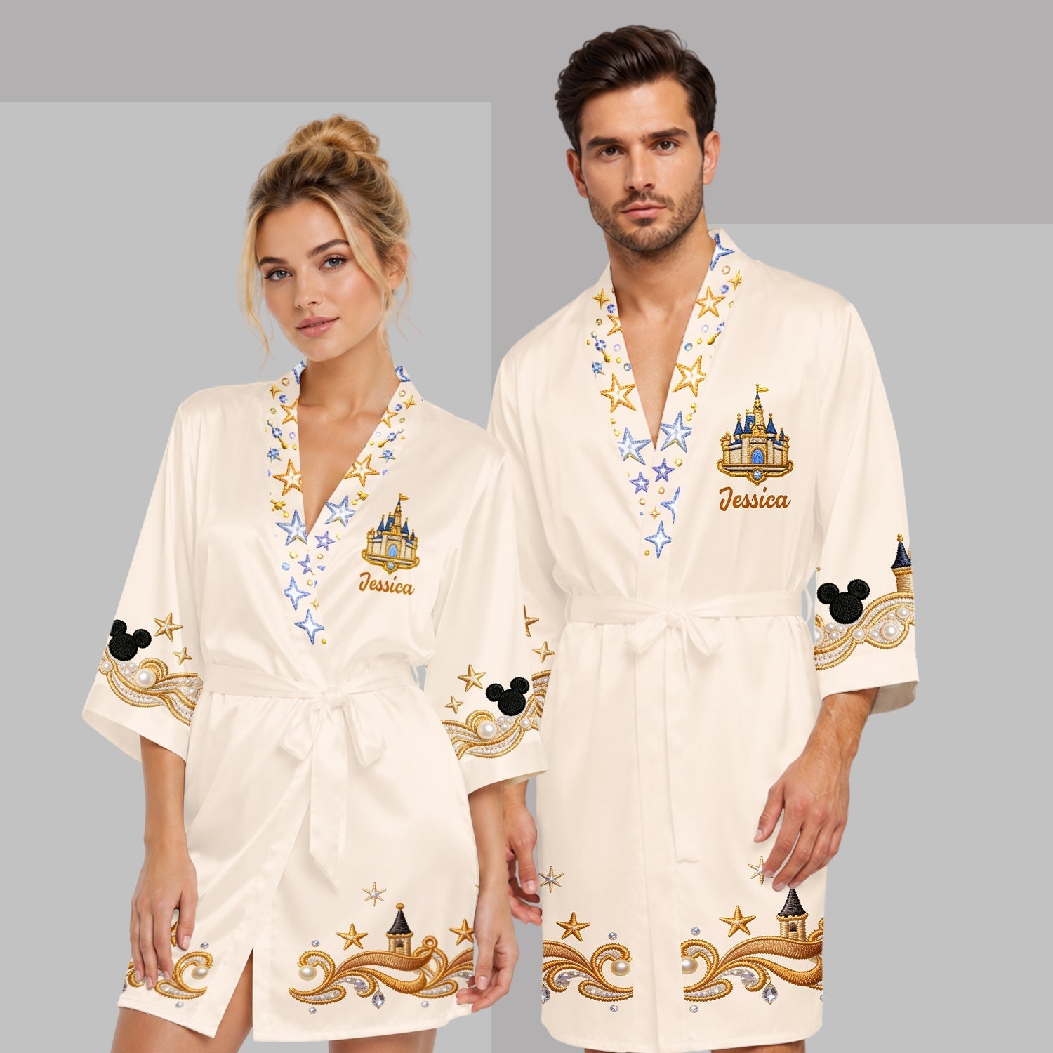Personalized Satin Robe with Disney Castle Design for Women Satin Robe GradoCreations