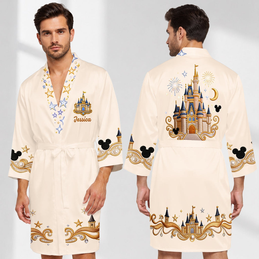 Personalized Satin Robe with Disney Castle Design for Women Satin Robe GradoCreations