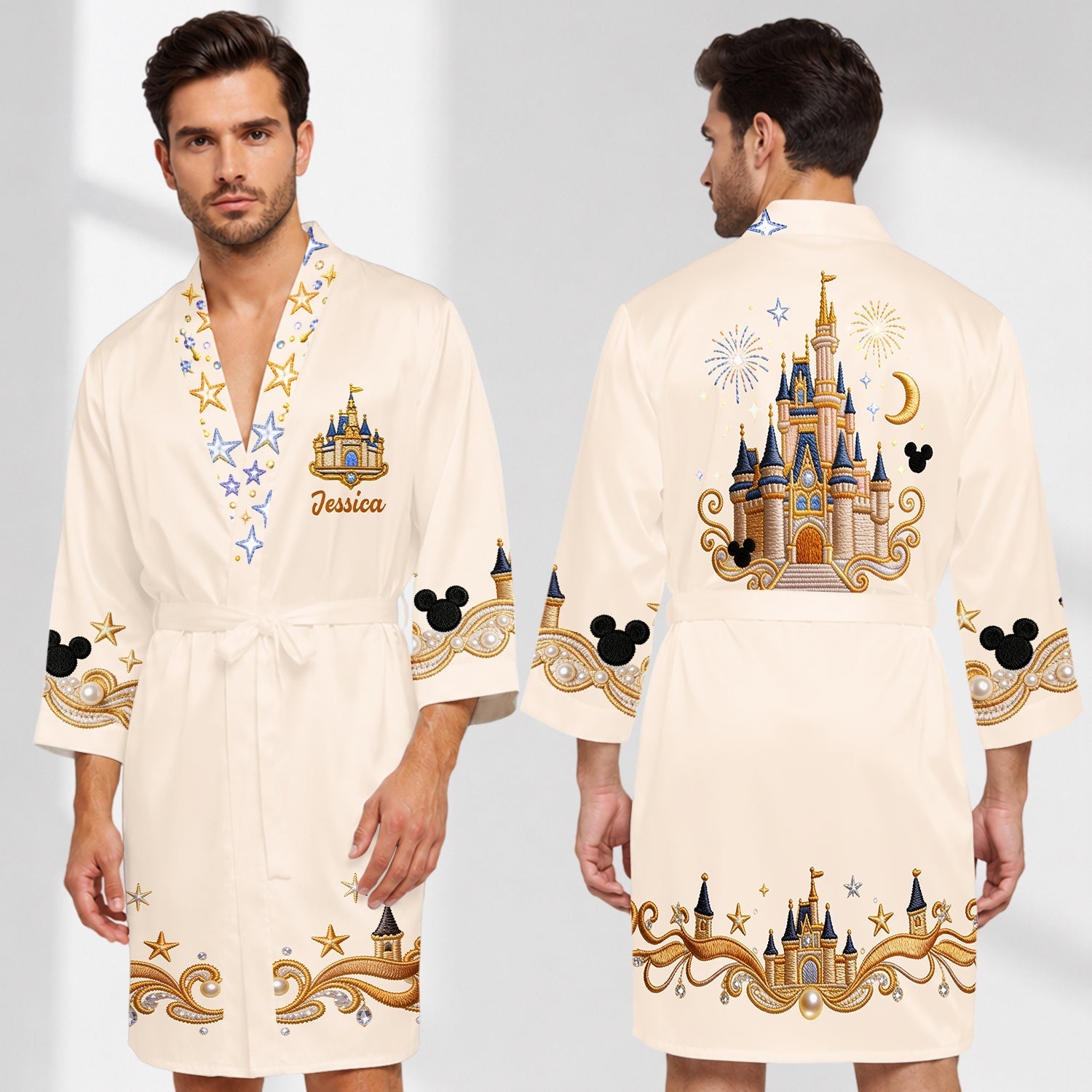 Personalized Satin Robe with Disney Castle Design for Women Satin Robe GradoCreations