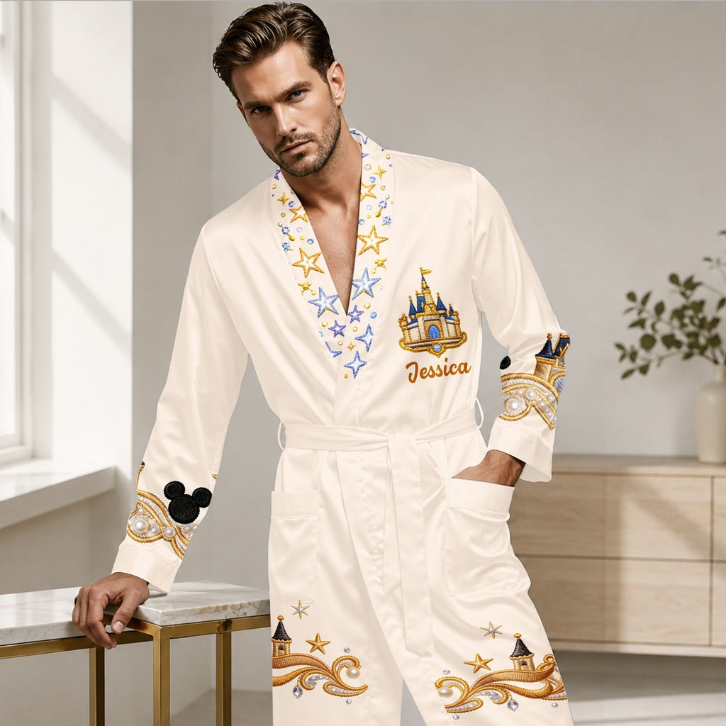 Personalized Satin Robe with Disney Castle Design for Women Satin Robe GradoCreations