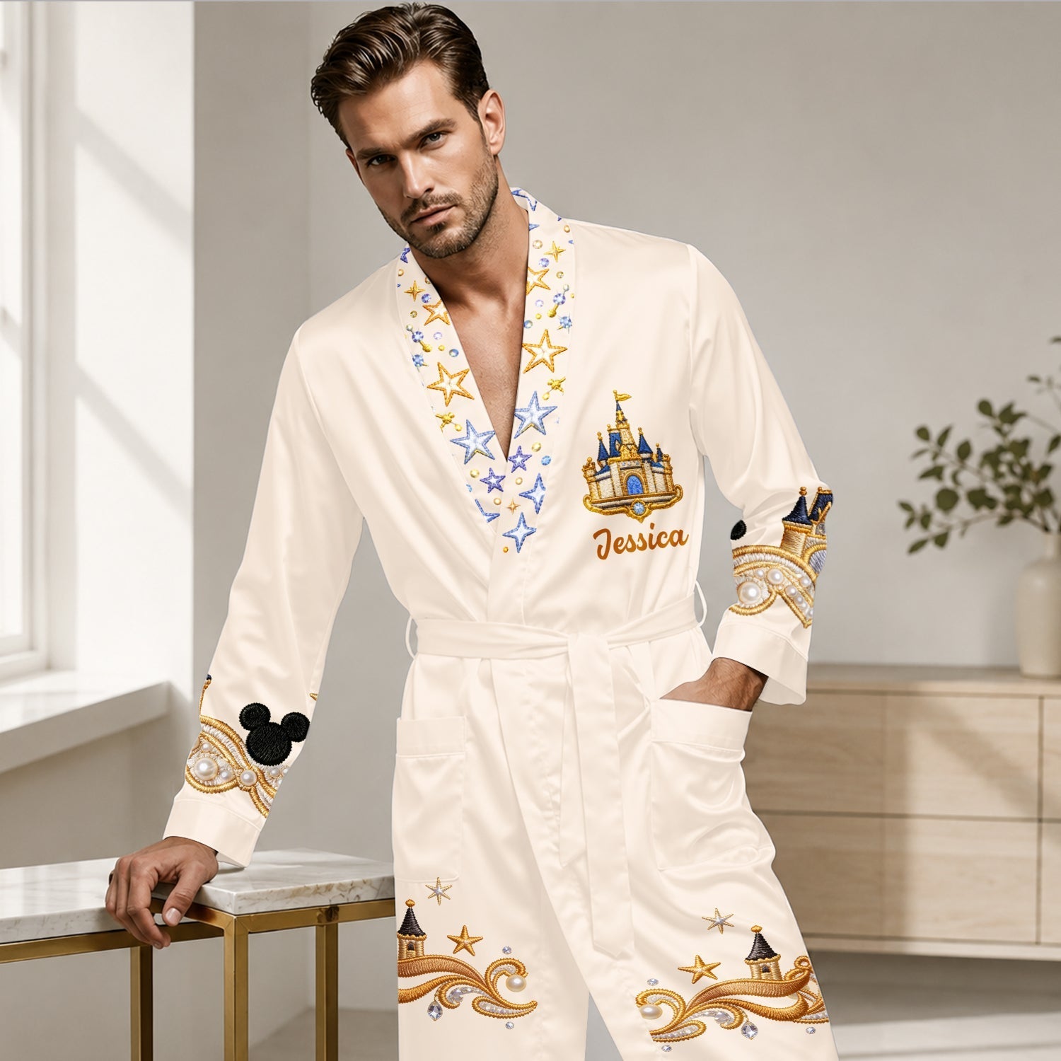 Personalized Satin Robe with Disney Castle Design for Women Satin Robe GradoCreations