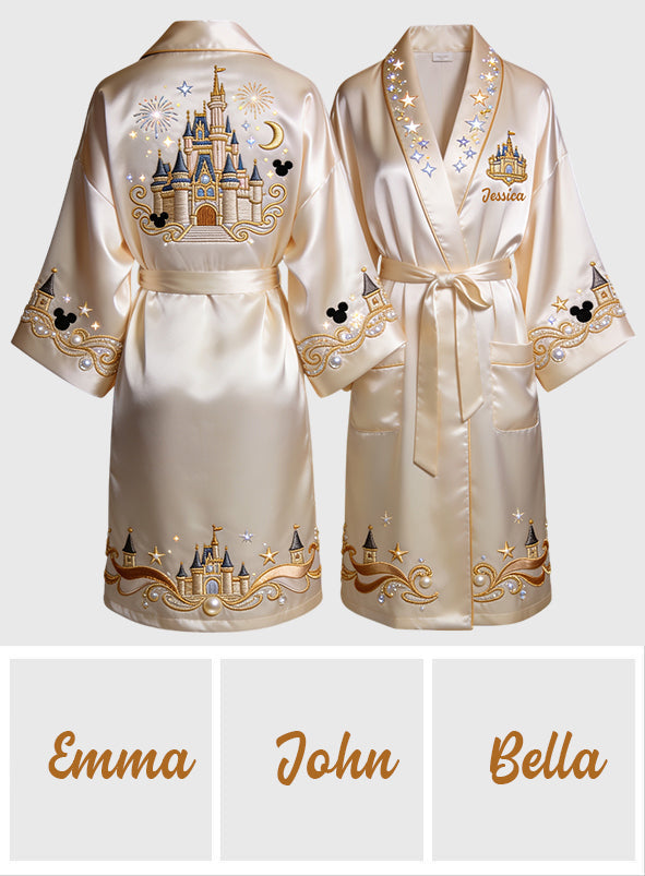 Personalized Satin Robe with Disney Castle Design for Women Satin Robe GradoCreations