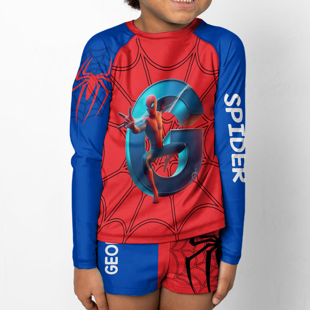 Personalized Spider Kid Rashguard Set with Swim Trunks Kid Swimsuit Trunk Rashguard Set GradoCreations