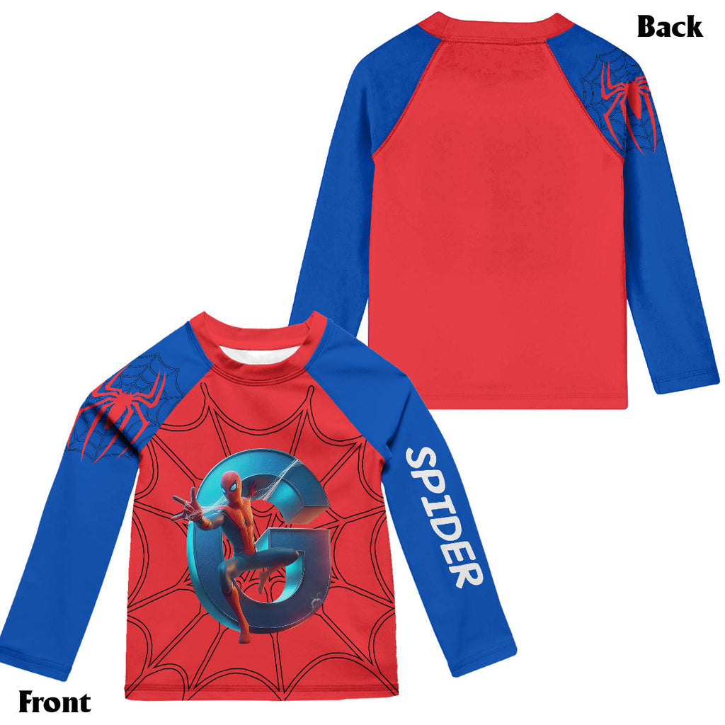 Personalized Spider Kid Rashguard Set with Swim Trunks Kid Swimsuit Trunk Rashguard Set GradoCreations
