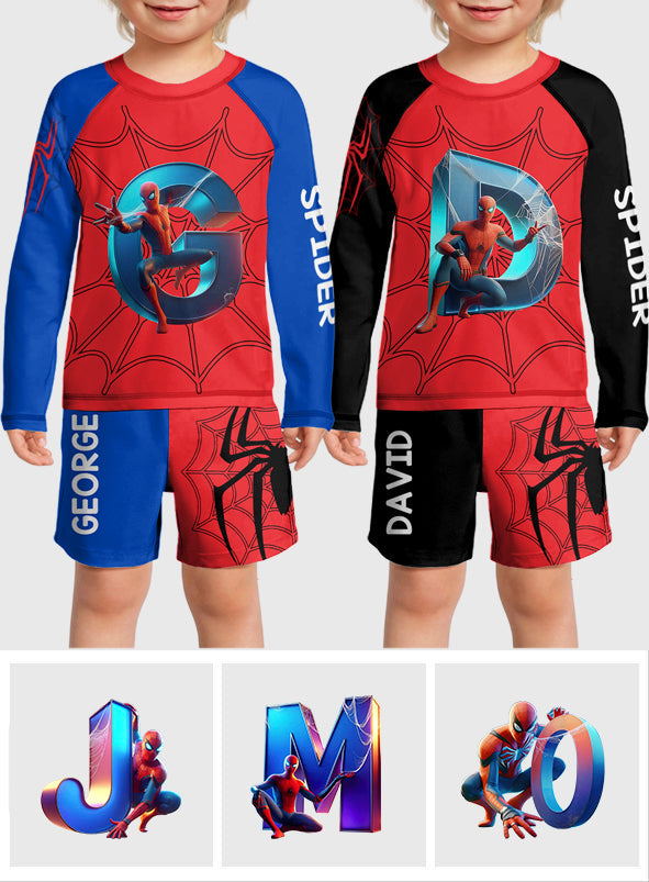 Personalized Spider Kid Rashguard Set with Swim Trunks Kid Swimsuit Trunk Rashguard Set GradoCreations