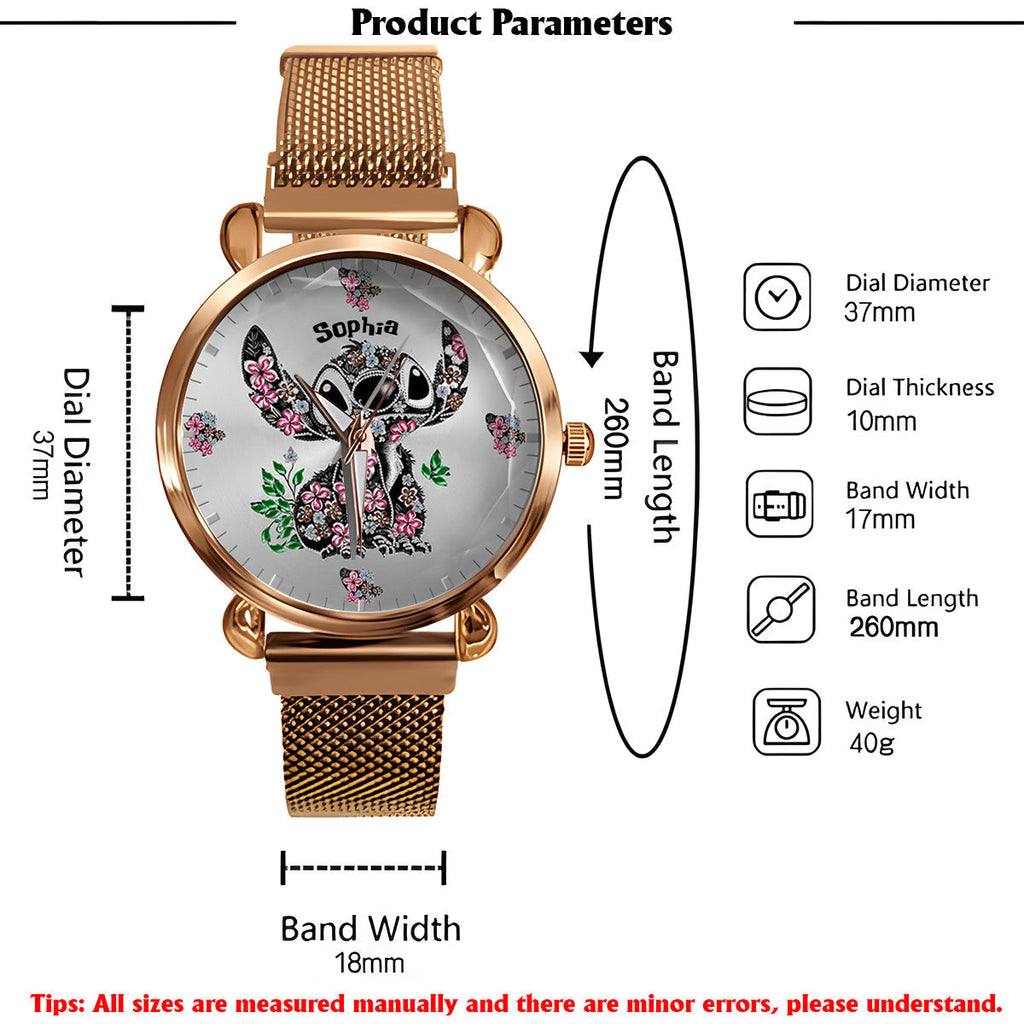 Personalized Ohana Women’s Hand Watch with Stitch Design Gift Women Hand Watch GradoCreations