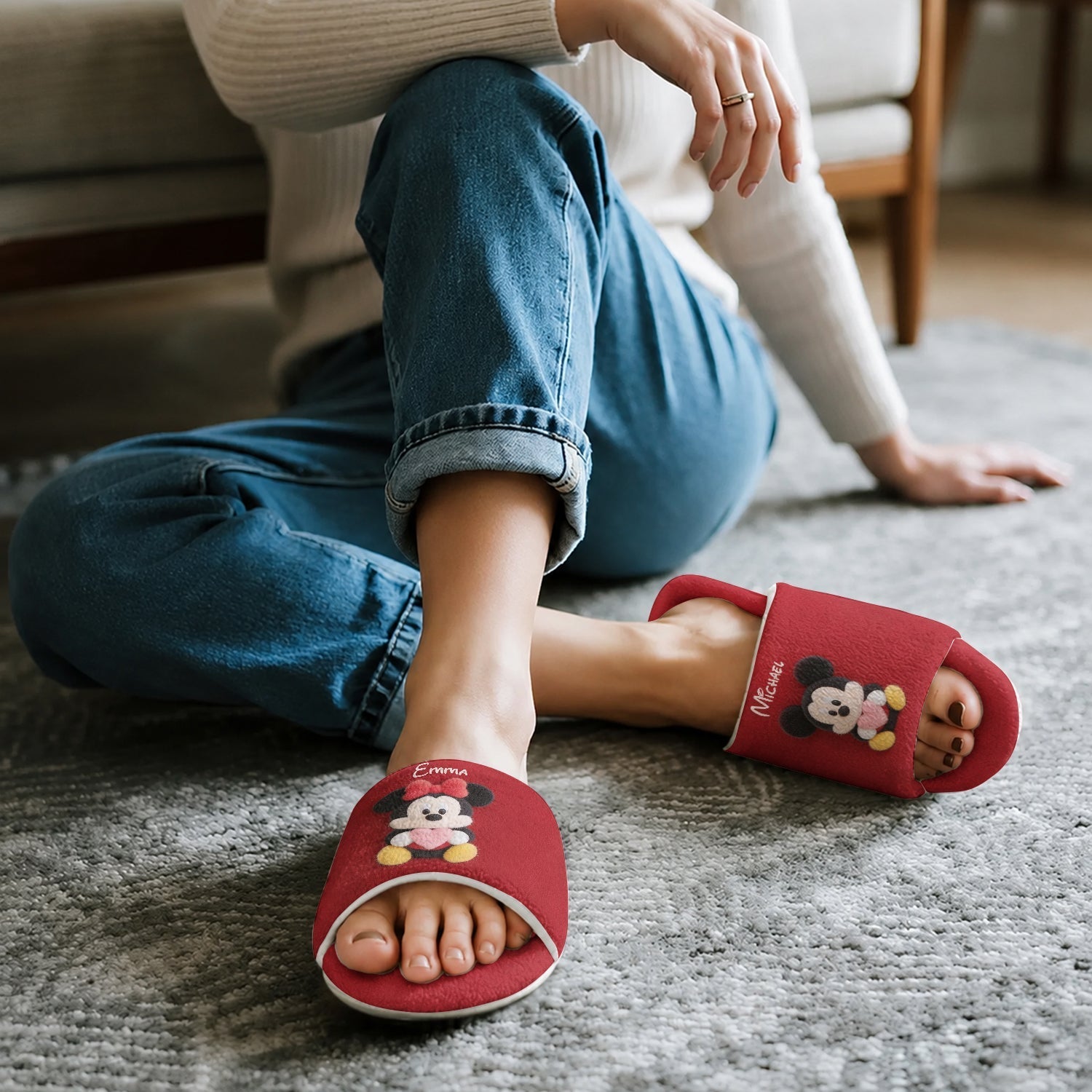 Personalized Cartoon Mouse Couple Open-Toe Slippers Gift Open-Toe Slippers GradoCreations