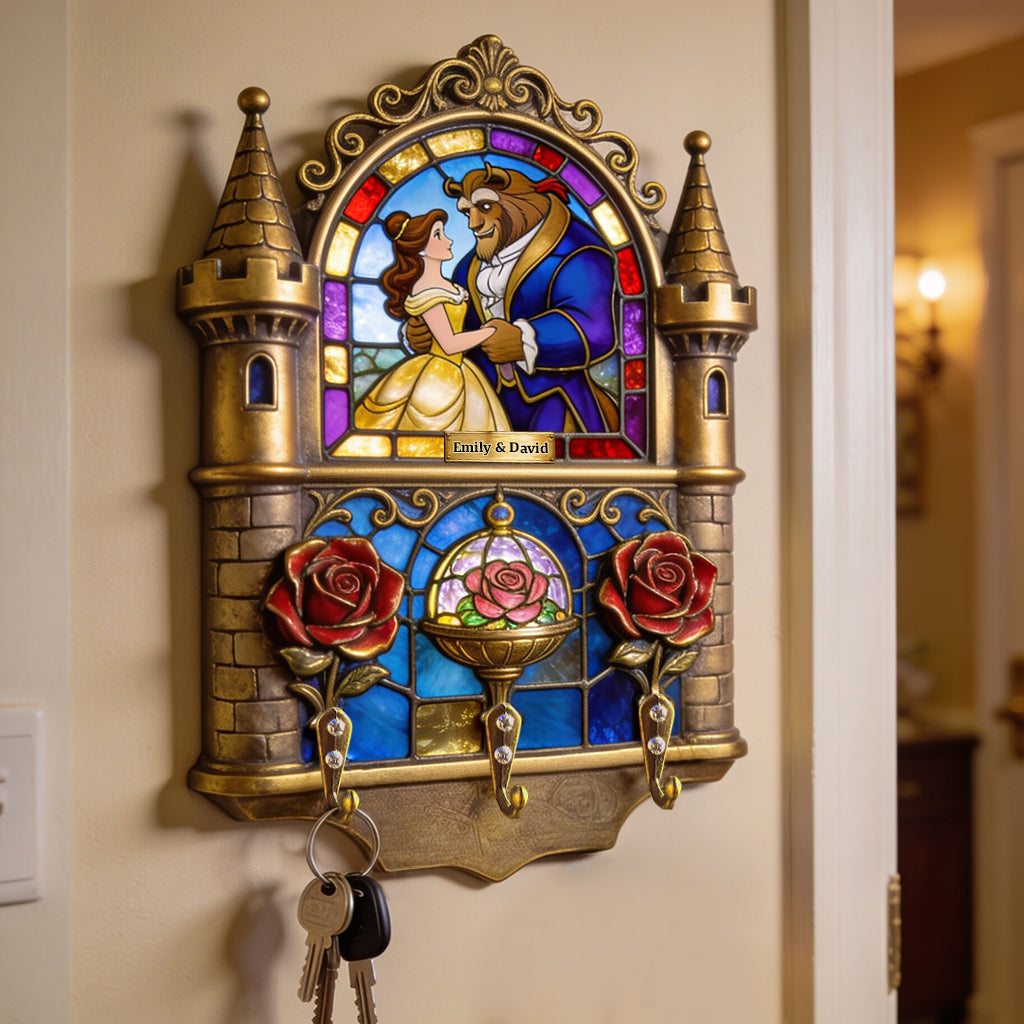 Personalized Beauty and the Beast Key Rack Custom Gift for Couples Custom Shaped Key Rack GradoCreations