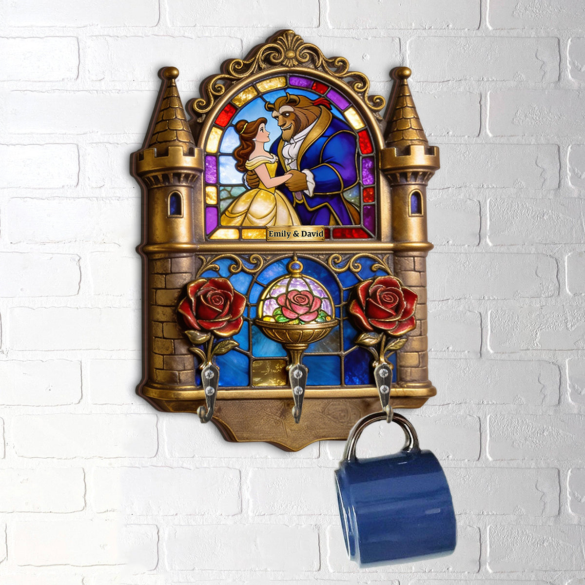 Personalized Beauty and the Beast Key Rack Custom Gift for Couples Custom Shaped Key Rack GradoCreations