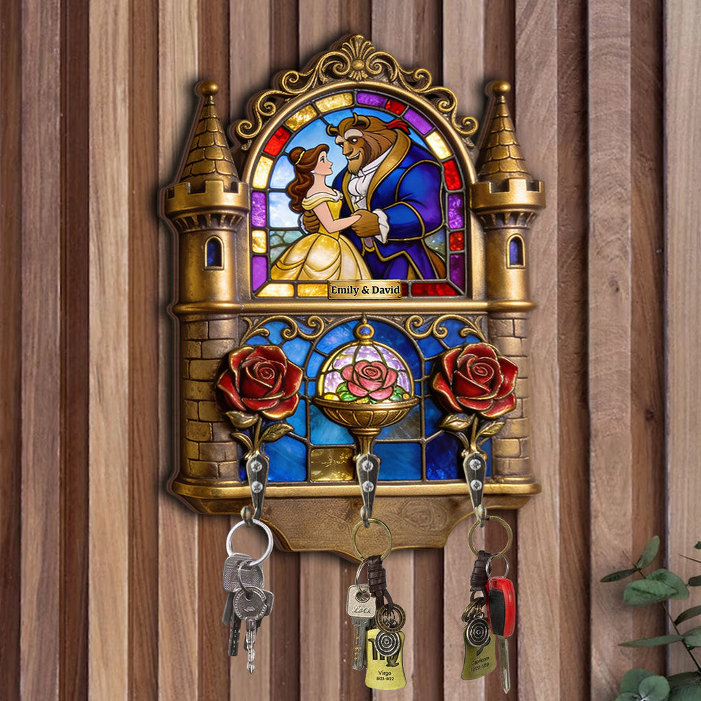 Personalized Beauty and the Beast Key Rack Custom Gift for Couples Custom Shaped Key Rack GradoCreations