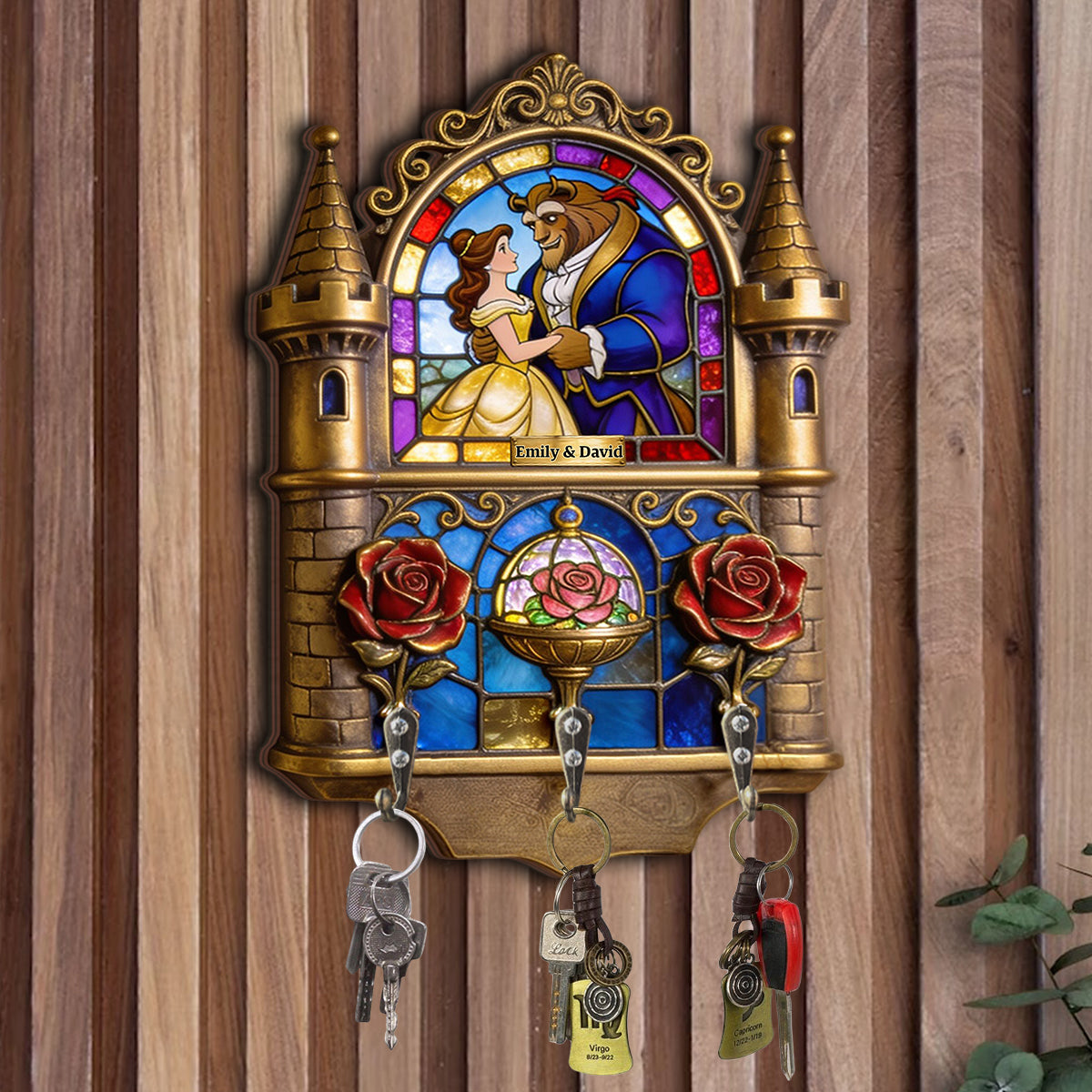 Personalized Beauty and the Beast Key Rack Custom Gift for Couples Custom Shaped Key Rack GradoCreations