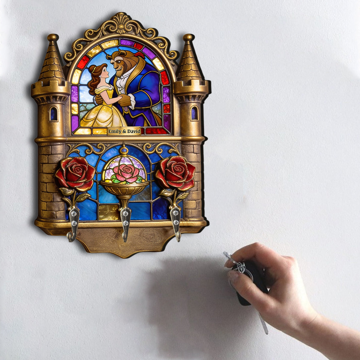 Personalized Beauty and the Beast Key Rack Custom Gift for Couples Custom Shaped Key Rack GradoCreations