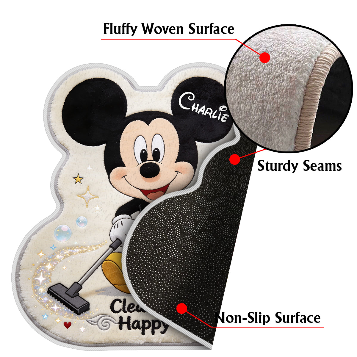 Personalized Mickey Mouse Non-Slip Tufted Rug Custom Name Gift for Kids Non-Slip Tufted Rug GradoCreations