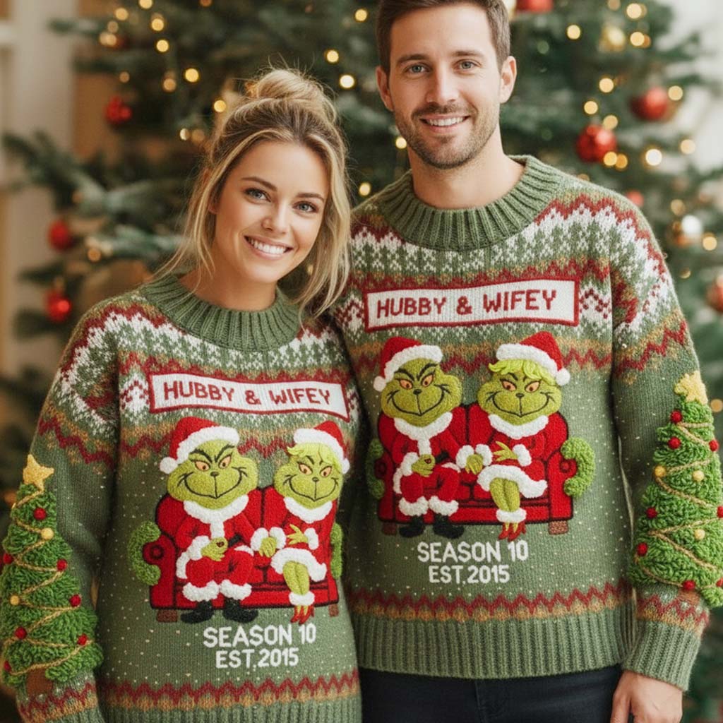 Personalized Grinch Couple Ugly Christmas Sweater Gift Ugly Sweater GradoCreations