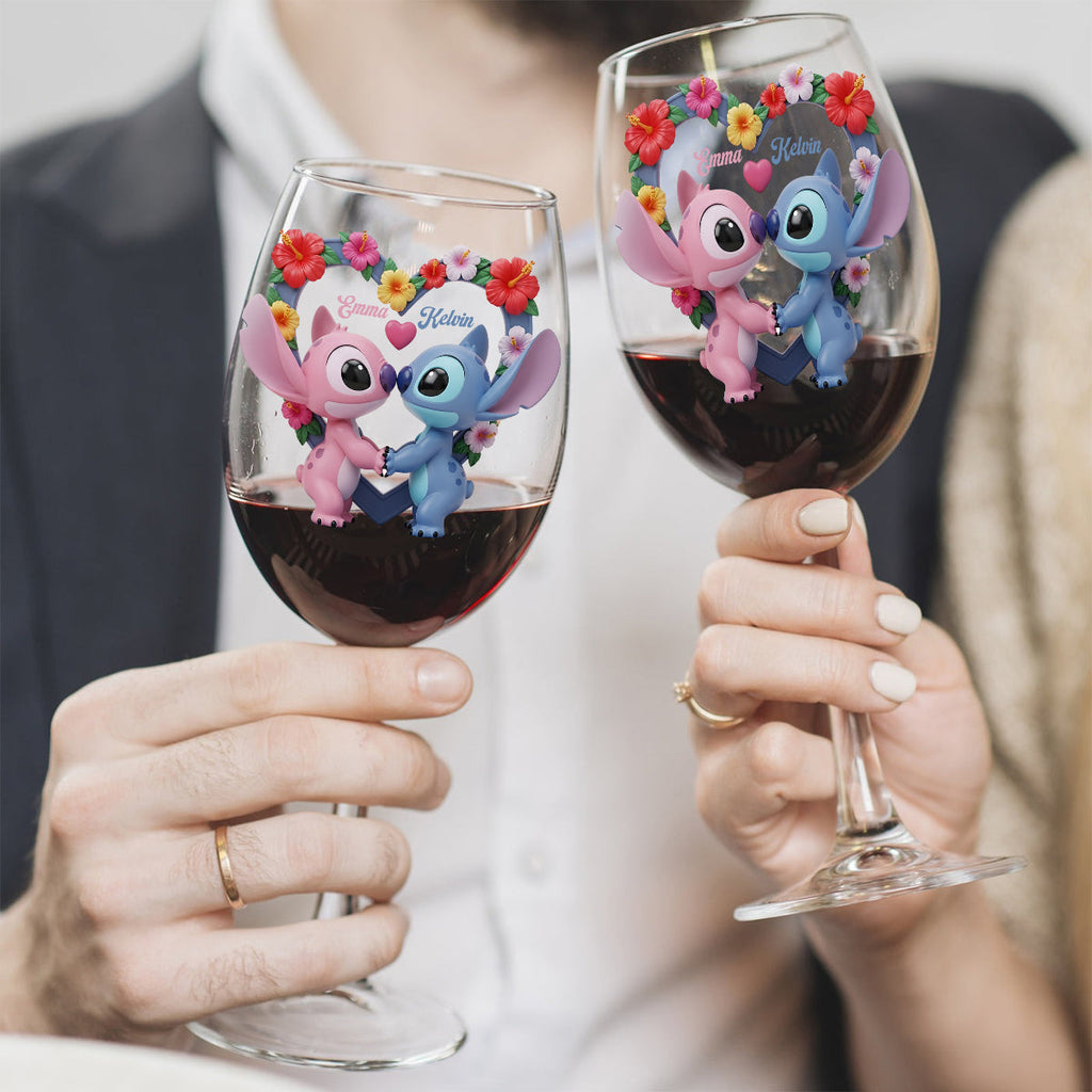 Personalized Ohana Wine Glass with Long Stem for Couples - Unique Gift Wine Glass With Long Stem GradoCreations