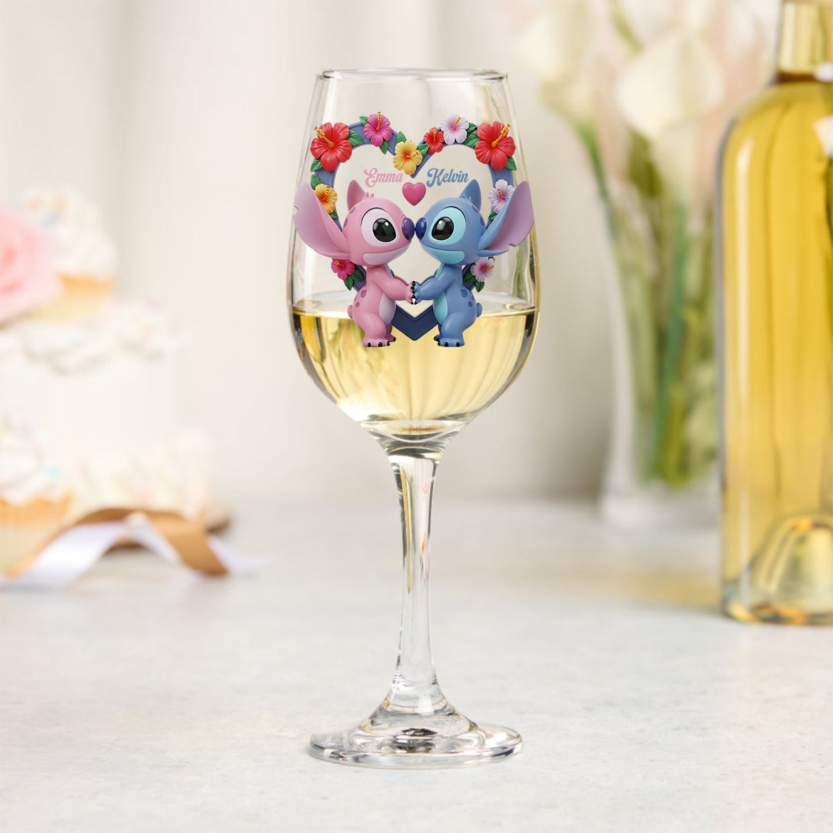 Personalized Ohana Wine Glass with Long Stem for Couples - Unique Gift Wine Glass With Long Stem GradoCreations
