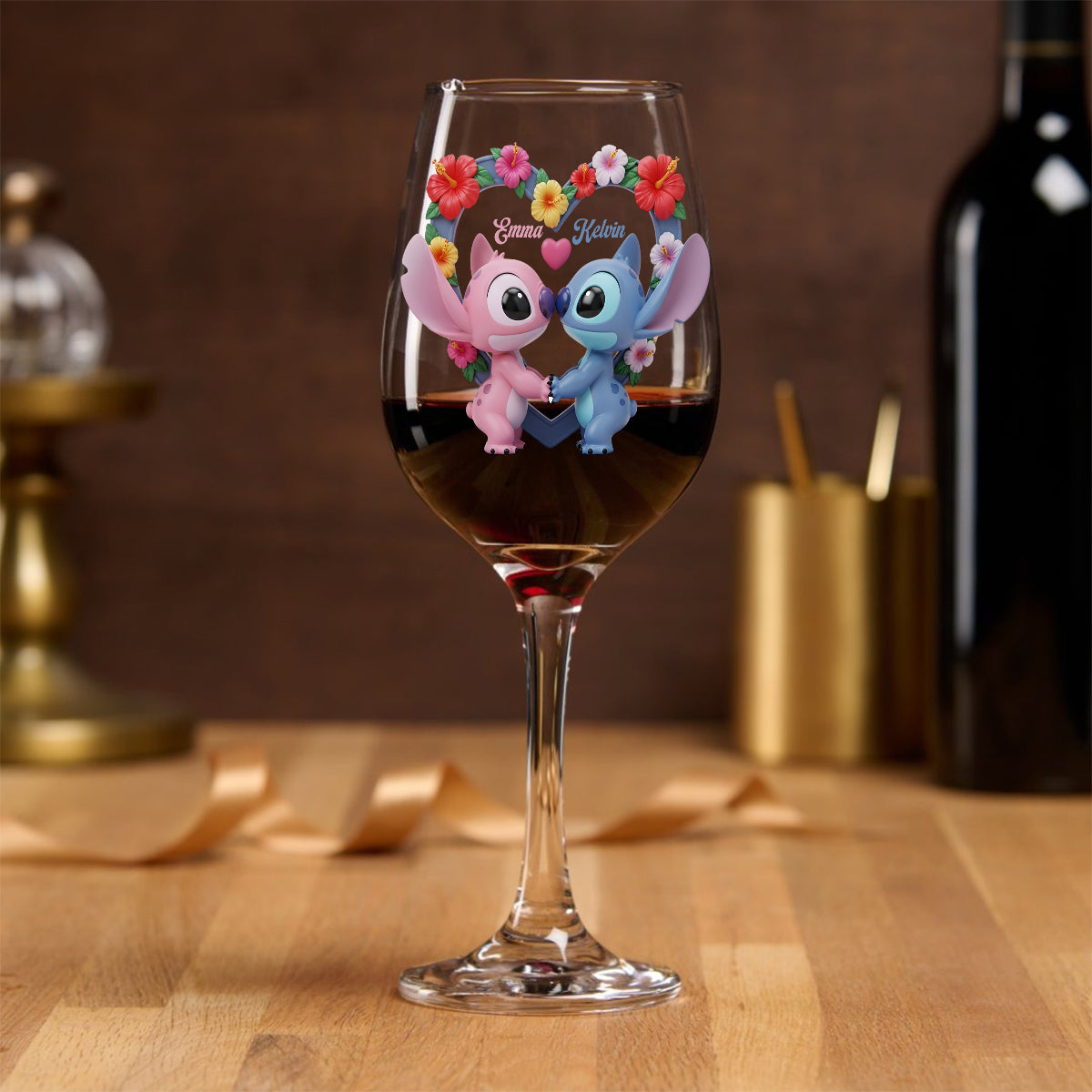 Personalized Ohana Wine Glass with Long Stem for Couples - Unique Gift Wine Glass With Long Stem GradoCreations