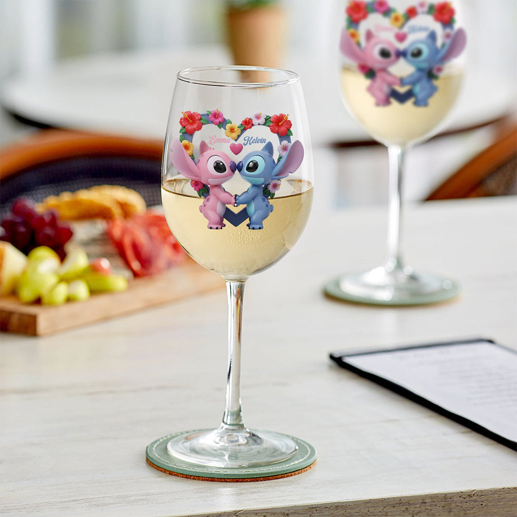Personalized Ohana Wine Glass with Long Stem for Couples - Unique Gift Wine Glass With Long Stem GradoCreations