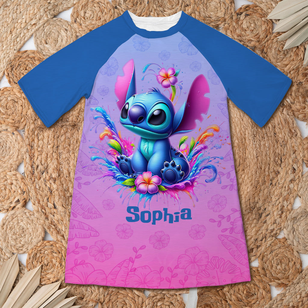 Personalized Ohana Sleep T-shirt Dress Custom Name Gift for Her Sleep T-shirt Dress GradoCreations