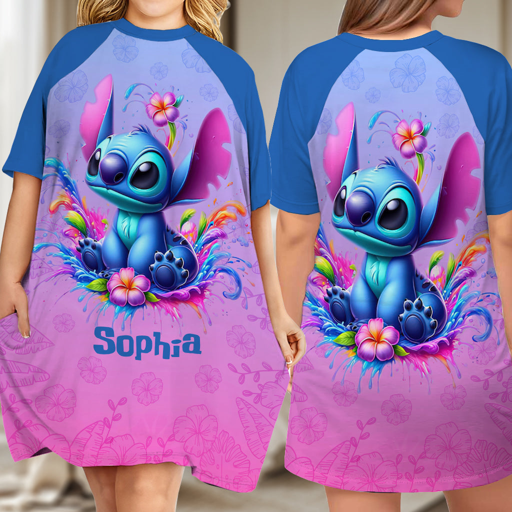 Personalized Ohana Sleep T-shirt Dress Custom Name Gift for Her Sleep T-shirt Dress GradoCreations