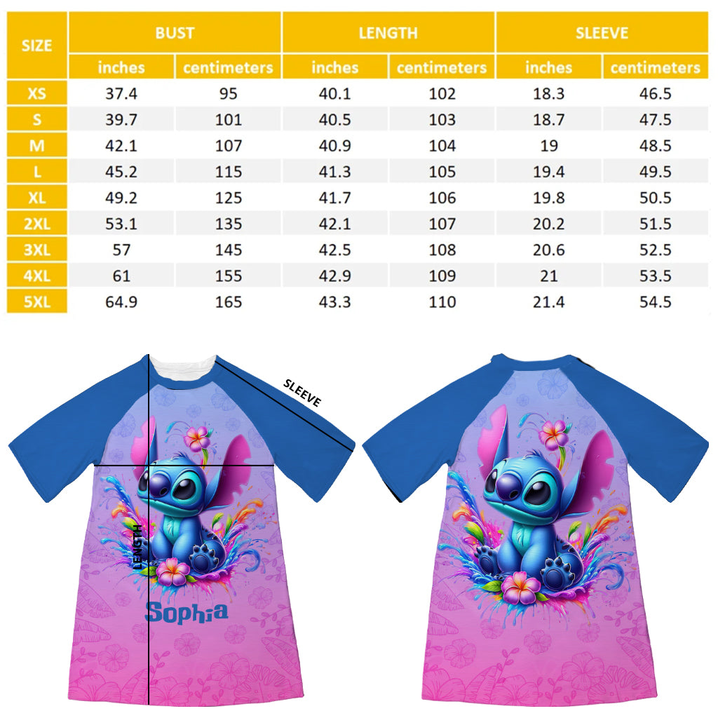 Personalized Ohana Sleep T-shirt Dress Custom Name Gift for Her Sleep T-shirt Dress GradoCreations