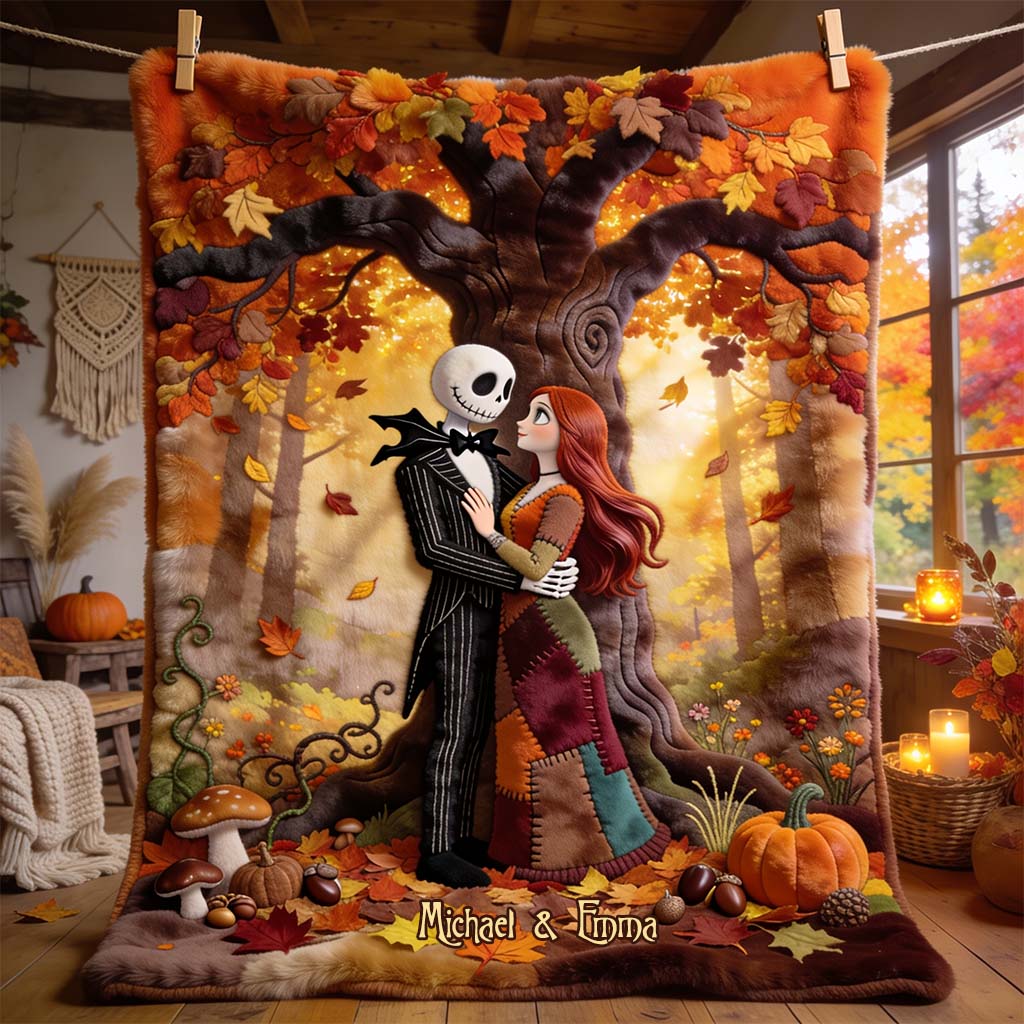 Personalized Cozy Flannel Blanket with Autumn Design for Couples Blanket GradoCreations