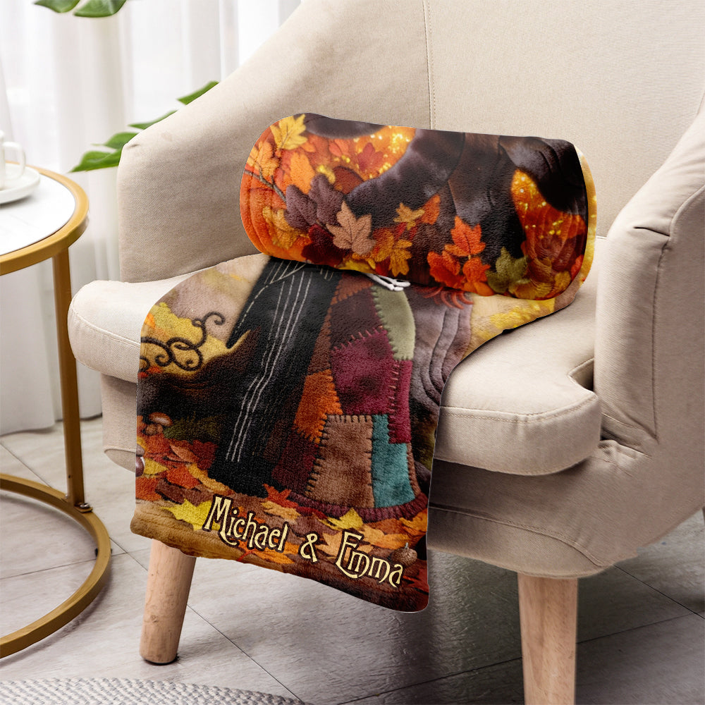Personalized Cozy Flannel Blanket with Autumn Design for Couples Blanket GradoCreations
