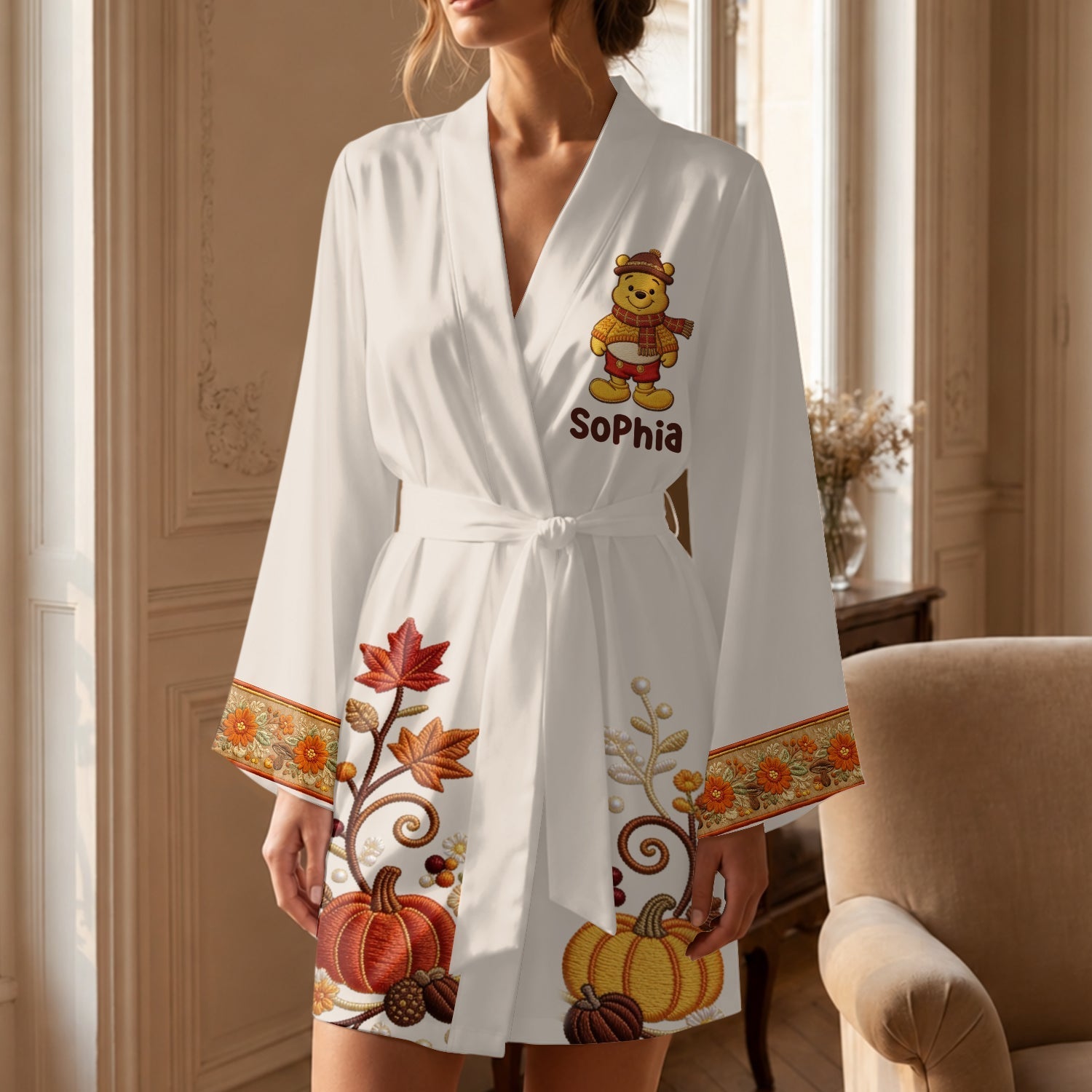 Personalized Satin Robe with Winnie the Pooh Design for Women Satin Robe GradoCreations