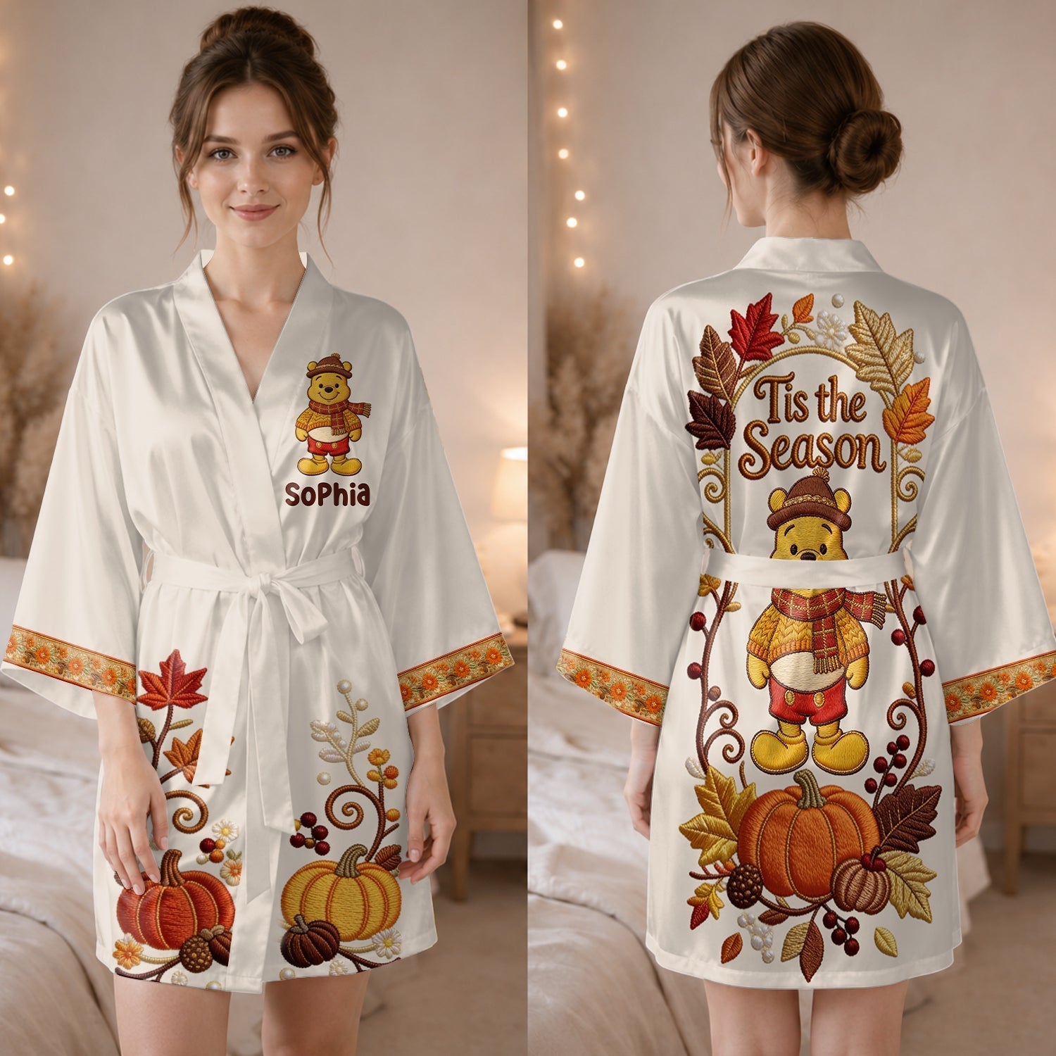 Personalized Satin Robe with Winnie the Pooh Design for Women Satin Robe GradoCreations