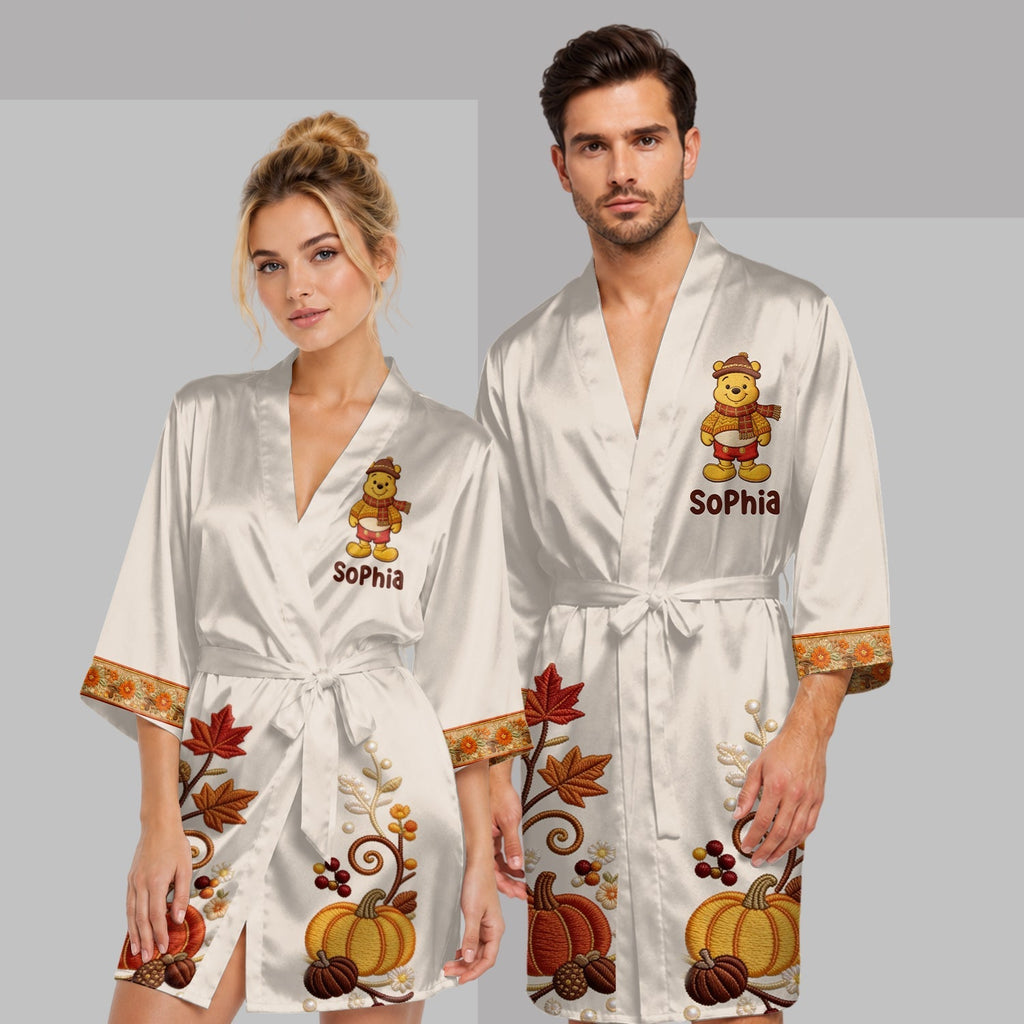 Personalized Satin Robe with Winnie the Pooh Design for Women Satin Robe GradoCreations