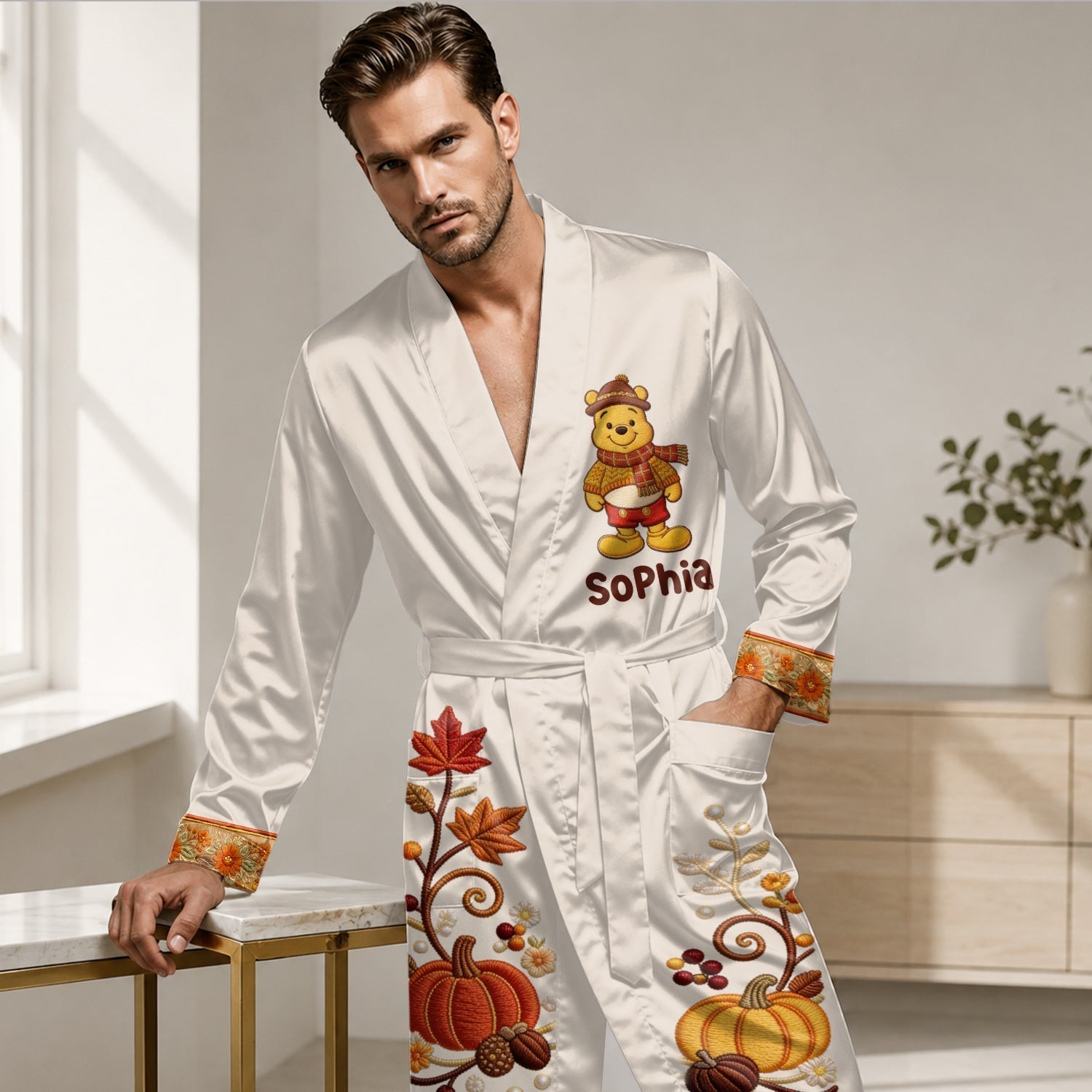 Personalized Satin Robe with Winnie the Pooh Design for Women Satin Robe GradoCreations