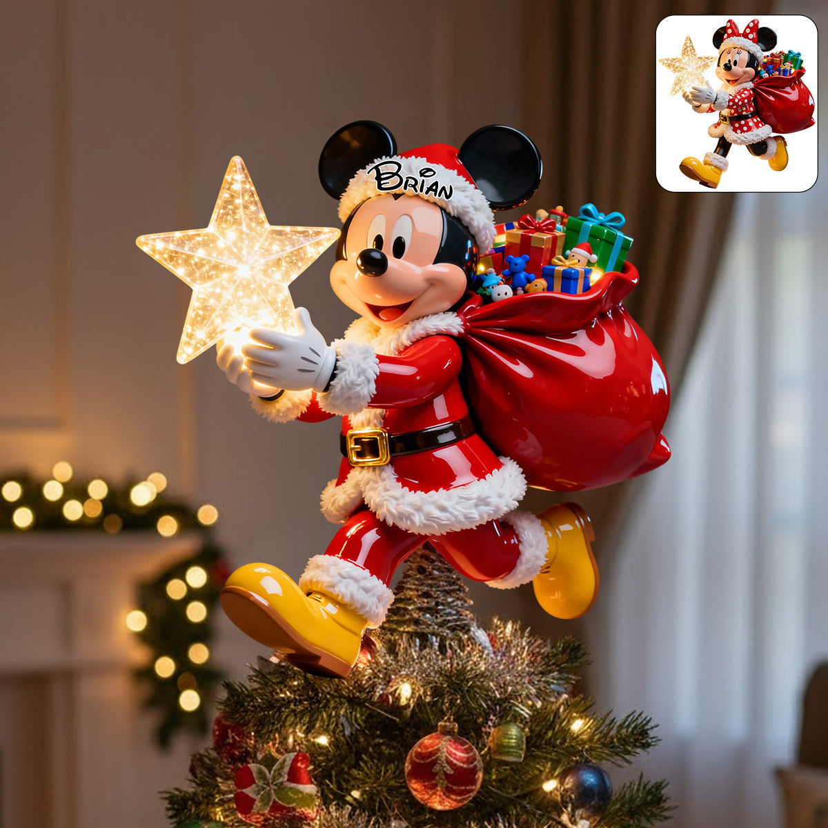 Personalized Mickey Mouse LED Star Tree Topper for Christmas LED Light Tree Topper GradoCreations