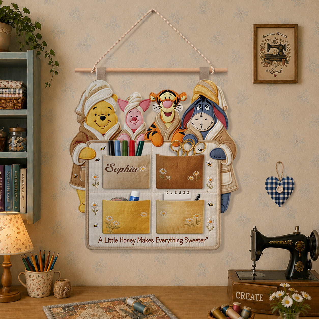 Personalized Hanging Organizer with Disney Characters - Yellow Bear Storage Solution Hanging Organizer GradoCreations