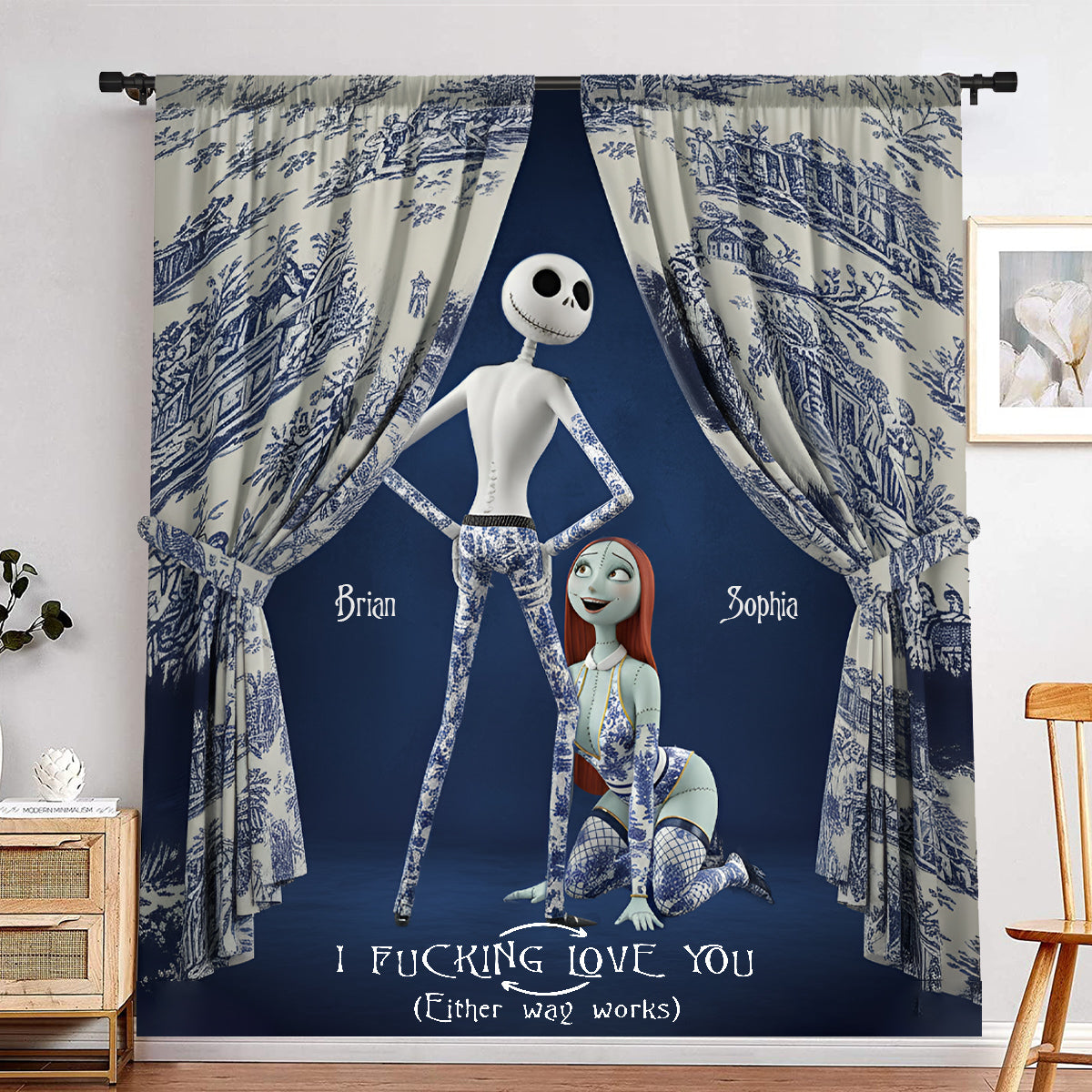 Personalized Nightmare Blackout Window Curtain Set for Couples Window Curtains GradoCreations
