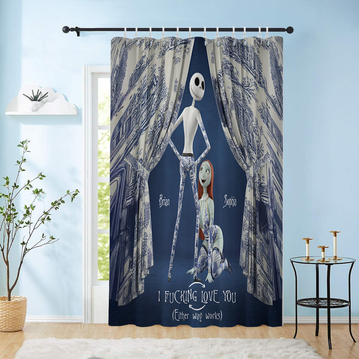Personalized Nightmare Blackout Window Curtain Set for Couples Window Curtains GradoCreations