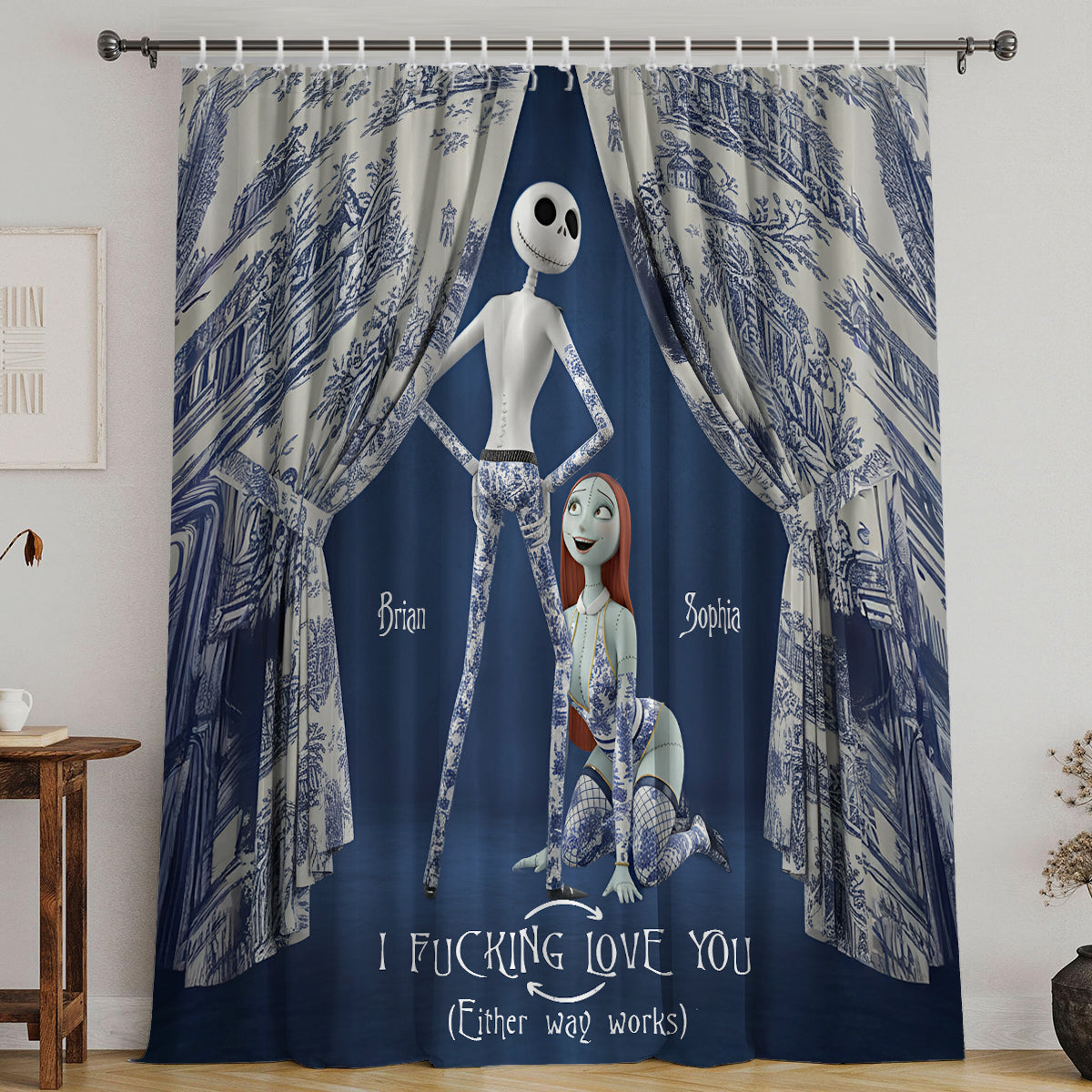 Personalized Nightmare Blackout Window Curtain Set for Couples Window Curtains GradoCreations